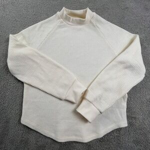 Madewell Waffle Knit Mock Neck Raglan Top XS Cream Minimalist Casual Chic Coastl